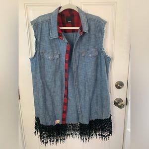 Plus size Western Boho ChicDenim and Lace Vest